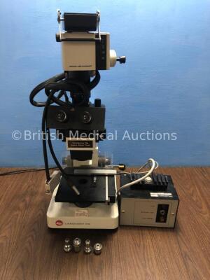 Leitz Labovert FS Inverted Microscope with 2 x Eyepieces, A 0.20-S95 Lens, 1 x 160/- EF L32/0.40 Phaco 1 Optic, 1 x 160/- EF4/0.12 Optic, 160/- EF 10/