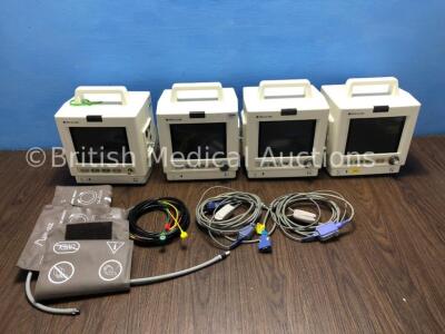 4 x Nellcor N5600 Patient Monitors with 2 x SPO2 Finger Sensors, 3 x BP Cuffs and 1 x 3 Lead ECG Lead (All Power Up)