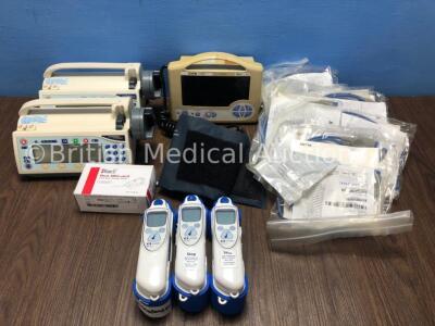 Mixed Lot Including 10 x Philips SPO2 Adaptors, 3 x Covidien Thermometers with Base Units, 1 x CAS Medical 740 Patient Monitor with BP Hose and Cuff a