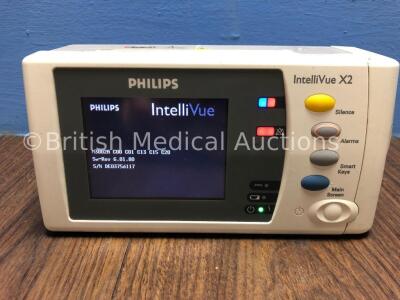 Philips IntelliVue X2 Handheld Patient Monitor S/W Rev G.1.80 with Press/Temp, NBP, SpO2 and ECG/Resp Options with 1 x Battery (Powers Up) *Mfd 2010*