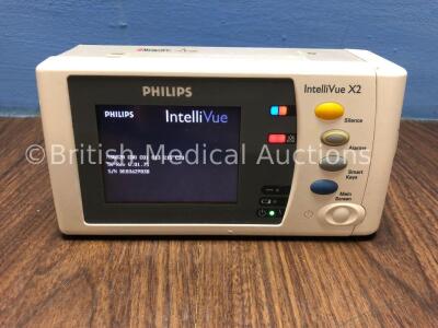 Philips IntelliVue X2 Handheld Patient Monitor S/W Rev G.1.75 with Press/Temp, NBP, SpO2 and ECG/Resp Options with 1 x Battery (Powers Up) *Mfd 2009*