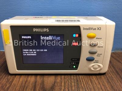 Philips IntelliVue X2 Handheld Patient Monitor S/W Rev G.1.80 with Press/Temp, NBP, SpO2 and ECG/Resp Options with 1 x Battery (Powers Up) *Mfd 2011*