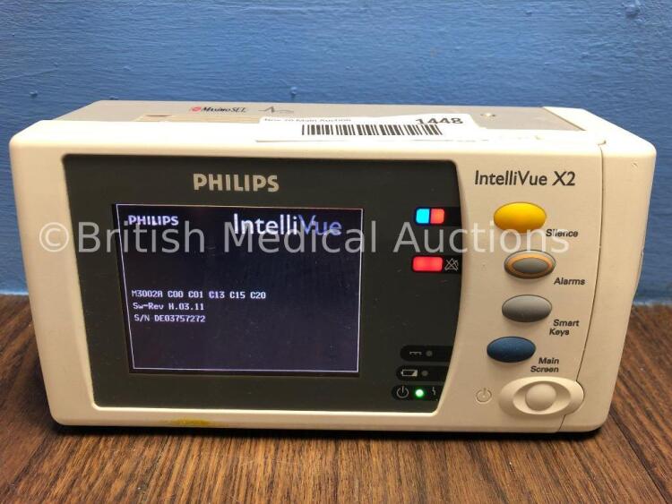 Philips IntelliVue X2 Handheld Patient Monitor S/W Rev H.03.11 with Press/Temp, NBP, SpO2 and ECG/Resp Options with 1 x Battery (Powers Up) *Mfd 2010*