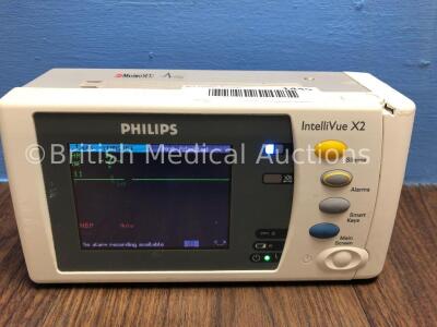 Philips IntelliVue X2 Handheld Patient Monitor S/W Rev G.01.75 with Press/Temp, NBP, SpO2 and ECG/Resp Options with 1 x Battery (Powers Up) *Mfd 2009*