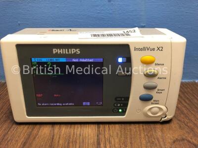 Philips IntelliVue X2 Handheld Patient Monitor S/W Rev G.01.75 with Press/Temp, NBP, SpO2 and ECG/Resp Options with 1 x Battery (Powers Up) *C*