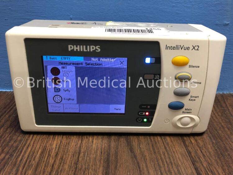 Philips IntelliVue X2 Handheld Patient Monitor S/W Rev G.01.80 with Press/Temp, NBP, SpO2 and ECG/Resp Options with 1 x Battery (Powers Up) *Mfd 2009*