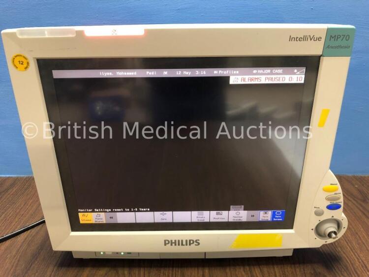 Philips IntelliVue MP70 Anesthesia Touch Screen Patient Monitor Software Version G.01.80 (Powers Up with Missing Dial) Mfd 2012 *C*