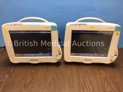 2 x Philips IntelliVue MP50 Touch Screen Patient Monitors Version F.01.43 / G.01.80 (Both Power Up) *Mfd 2008 / 2015* (C)