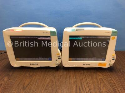 2 x Philips IntelliVue MP50 Touch Screen Patient Monitors Version F.01.43 / G.01.80 (Both Power Up with Slight Damage to 1 x Casing) *Mfd 2008 / 2010*