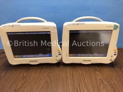 2 x Philips IntelliVue MP50 Touch Screen Patient Monitors Version G.01.80 / G.01.80 (Both Power Up) *Mfd 2013 / 2013* (C)