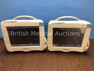 2 x Philips IntelliVue MP50 Touch Screen Patient Monitors Version F.01.43 / H.03.09 (Both Power Up with 1 x Slight Damage to Screen and Casing) *Mfd 2