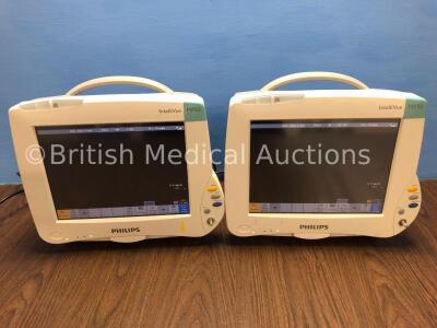 2 x Philips IntelliVue MP50 Touch Screen Patient Monitors Version G.01.80 / G.01.80 (Both Power Up with Missing Dials) *Mfd 2013 / 2013* (C)