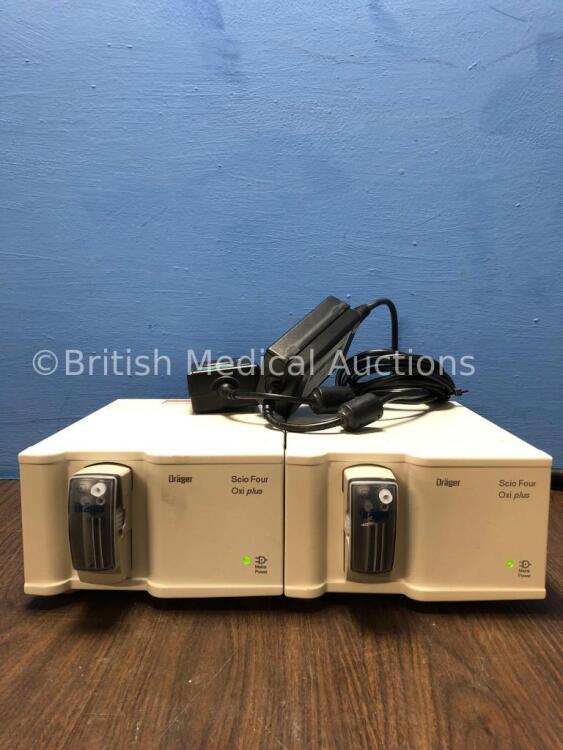 2 x Drager Scio Four Oxi Plus Gas Modules with 2 x Infinity ID Waterlock2 and 2 x AC Power Supplies (Both Power Up) *Mfd 2010 / 2007* *S/N 41494 / 903