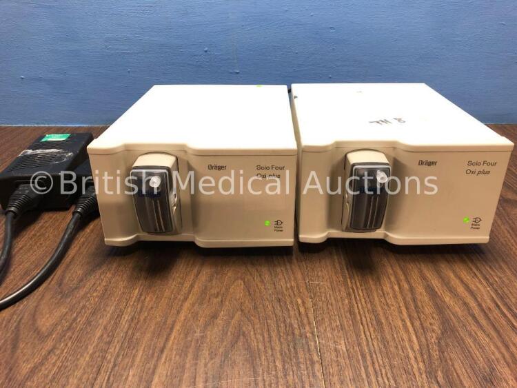 2 x Drager Scio Four Oxi Plus Gas Modules with 2 x Infinity ID Waterlock2 and 2 x AC Power Supplies (Both Power Up) *Mfd 2013 / 2011* *S/N ASCN-0079 /