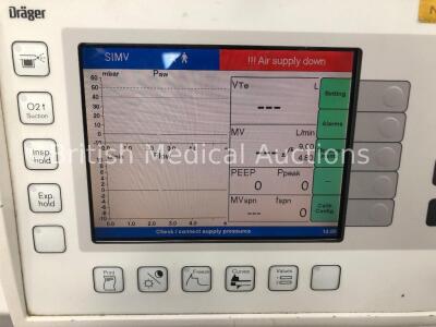 Drager Evita 2 Dura Ventilator Version 04.00 Type 8413080 Working Hours 66458 on Stand with Hoses (Powers Up) * SN ARMK-0189 * - 4