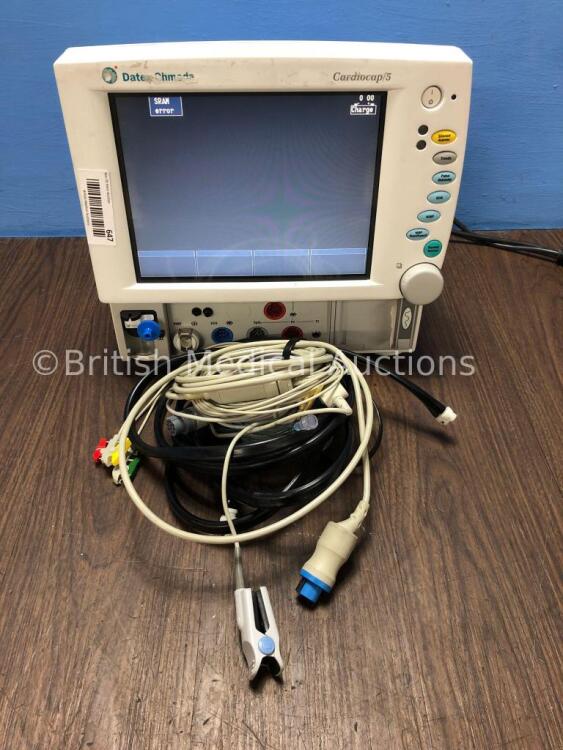 Datex-Ohmeda CardioCap 5 Anaesthesia Monitor with Spirometry, NIBP, ECG, SPO2,P1, P2, T1 and Printer Options, D-Fend Water Trap, 3 Lead ECG Leads, SPO