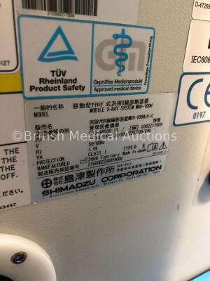 Shimadzu Formula Mobile-Art X-Ray System Model MUX-100H with Control Hand Trigger and Key (Powers Up with Key-Key Included) * SN 0362Z17509 * * Mfd Fe - 5