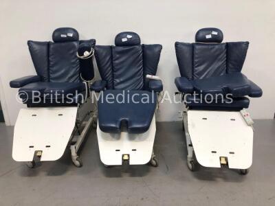 3 x Gardhen Bilance Stephen Electric Dialysis/Therapy/ Examination Chairs with 3 x Controllers (All Power Up)