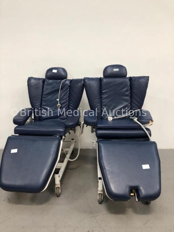2 x Gardhen Bilance Stephen Electric Dialysis/Therapy/ Examination Chairs with Controllers (Both Power Up-Damage to Arm Chair)