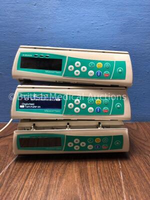 3 x B Braun Infusomat Space Infusion Pumps (2 Power Up 1 with Alarm, 1 No Power with Faulty Door Panel-Power Supplies Not Included) *021906 / 023013 /