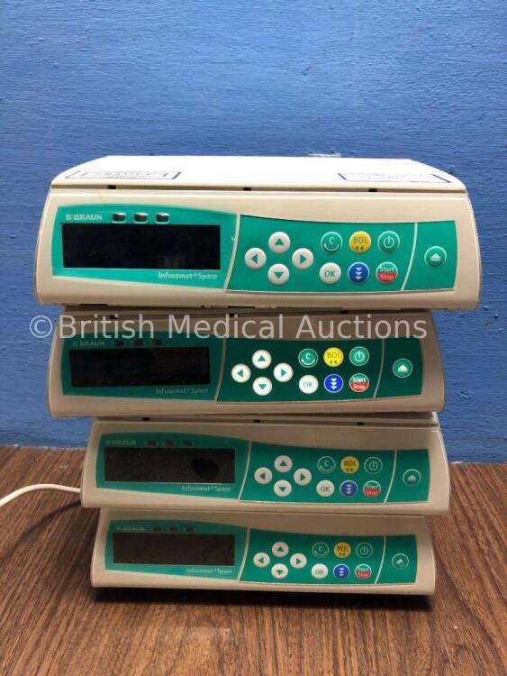 4 x B Braun Infusomat Space Infusion Pumps (All Power Up, 2 with Alarms-Power Supplies Not Included) *020706 / 021078 / 018955 / 018247*