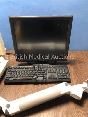 Mixed Lot Including 1 x Philips 19 Inch LCD Monitor, 1 x HP Keyboard, 1 x GE DFM 17 Inch Monitor, 1 x GE Marquette Monitor, 1 x Monitor Bracket and 1 - 4