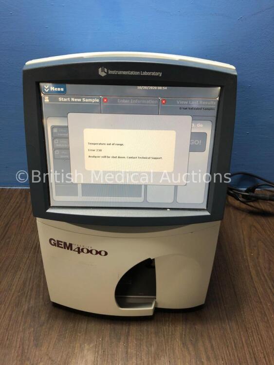 Instrument Laboratory GEM 4000 Premier Blood Gas Analyzer (Powers Up with Error 230 - See Pictures)