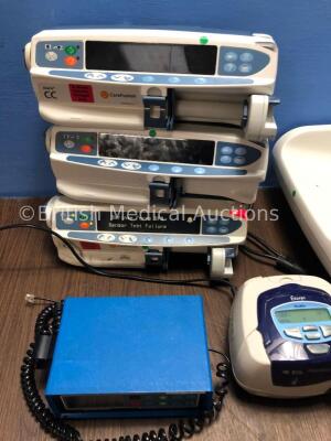 Mixed Lot Including 1 x Teledyne Electronic Devices Oxygen Meter (No Power) 3 x Carefusion Alaris CC Syringe Pumps (1 Powers Up with Alarm, 2 No Power - 2