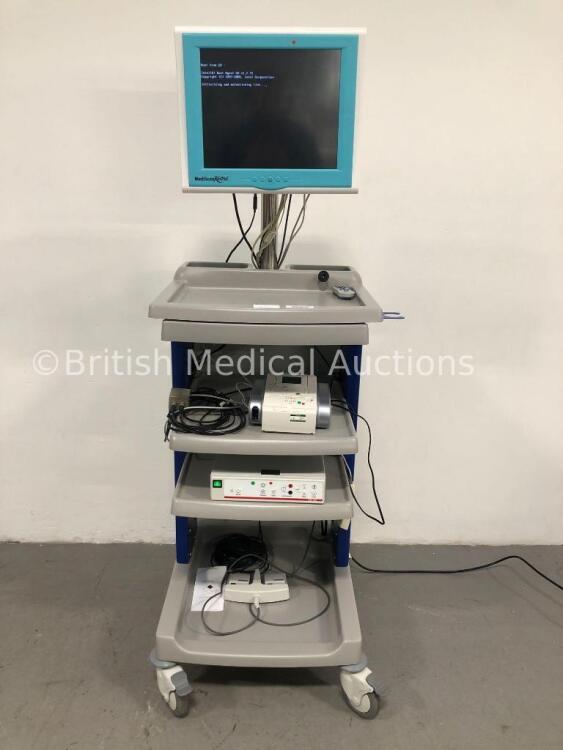 DP Medical Stack Trolley for Colposcope with MediScan Kestrel Monitor, Canon Selphy DS810 Printer,DP Medical DVC 750 Camera Control Unit and Footswitc