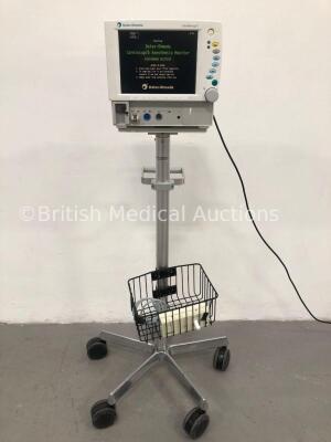 Datex-Ohmeda Cardiocap/5 Anaesthesia Monitor with Gas,NIBP,ECG,SpO2 and T1 Options on Stand (Powers Up with SRAM Error) * SN FBUD00942 * * Mfd 2001 *