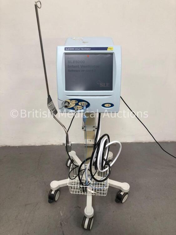 SLE5000 Infant Ventilator TTV Plus (Electronic Unit Model:A,Pneumatic Unit Model:M) Software Version 4.3 on Stand with Hoses (Powers Up) * SN 51356 *