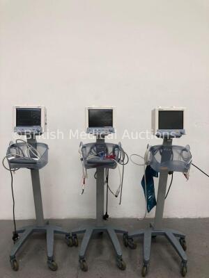 3 x Datascope Trio Patient Monitors with SpO2,T1,ECG and NIBP Options, 3 x BP Hoses, 3 x BP Cuffs and 3 x SpO2 Finger Sensors (All Power Up) * SN MC18