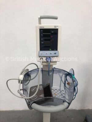 3 x Datascope Duo Patient Monitors on Stands with 2 x SpO2 Finger Sensors, 3 x BP Hoses, 3 x BP Cuffs and 1 x 3-Lead ECG Lead (All Power Up) * SN MD16 - 2