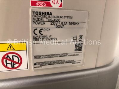 Toshiba Aplio 500 Flat Screen Ultrasound Scanner Model TUS-A500 Software Version AB_V3.00*R002 with 1 x Transducer/Probe (1 x PVT-375BT * Mfd Sept 201 - 7