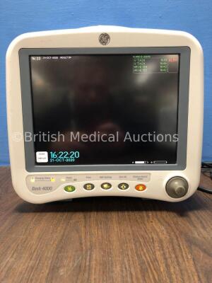 GE Dash 4000 Patient Monitor Including ECG, NBP, CO2, BP 1/3, BP 2/4, SpO2 andTemp/CO Options with 2 x SM 201-6 Battery (Powers Up)