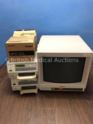 1 x Sony Trinitron Monitor (Powers Up) 2 x Sony UP-21MD Colour Video Printers and 2 x Sony UPC-21L Color Printing Packs