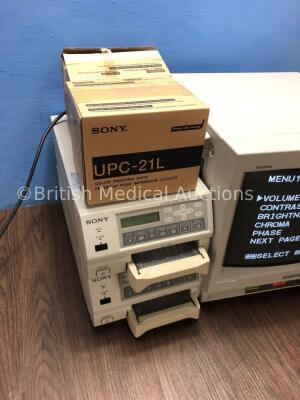 1 x Sony Trinitron Monitor (Powers Up) 2 x Sony UP-21MD Colour Video Printers and 2 x Sony UPC-21L Color Printing Packs - 3