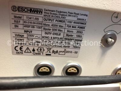 Eschmann TD411RS Minimal Invasive Surgery Diathermy Unit with Footswitch (Powers Up - Footswitch Connector Damaged - See Pictures) - 6