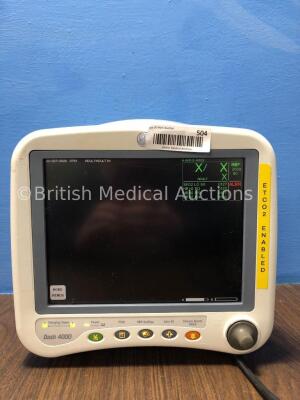 GE Dash 4000 Patient Monitor Including ECG, NBP, CO2, BP 1/3, BP 2/4, SpO2 andTemp/CO Options with 2 x SM 201-6 Battery (Powers Up with Missing Batter