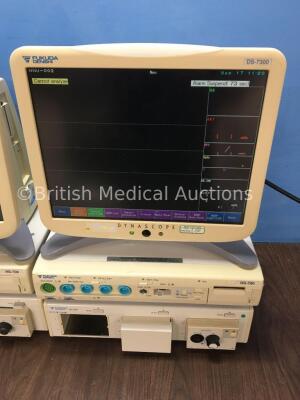 2 x Fukuda Denshi DS-7300 Patient Monitors with 2 x Fukuda Denshi HS-700 Units with ECG/Resp, BP/Temp/Co, SPO2 and CO2 Options and 2 x Fukuda Denshi I - 2