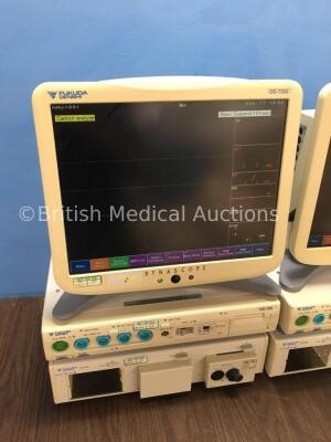 2 x Fukuda Denshi DS-7300 Patient Monitors with 2 x Fukuda Denshi HS-700 Units with ECG/Resp, BP/Temp/Co, SPO2 and CO2 Options and 2 x Fukuda Denshi I - 3