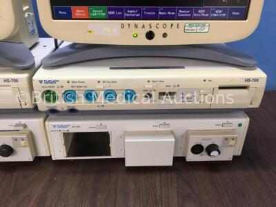 2 x Fukuda Denshi DS-7300 Patient Monitors with 2 x Fukuda Denshi HS-700 Units with ECG/Resp, BP/Temp/Co, SPO2 and CO2 Options and 2 x Fukuda Denshi I - 5