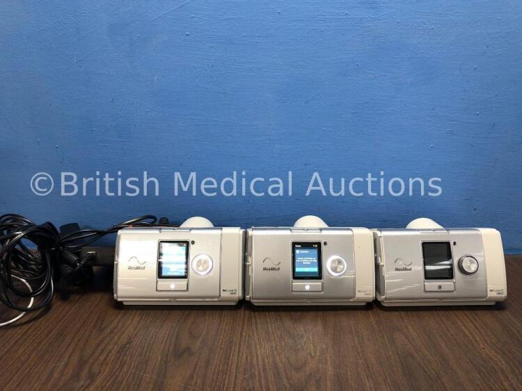 3 x ResMed Aircurve 10 VAUTO CPAP Units with 2 x AC Power Supplies (All Power Up) *27618 / 22371 / 21474*