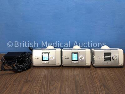 3 x ResMed Aircurve 10 VAUTO CPAP Units with 2 x AC Power Supplies (All Power Up) *26420 / 24870 / 28065*