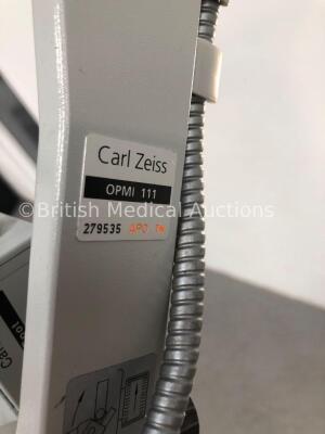 Carl Zeiss OPMI 111 Surgical Microscope with Training Arm, 3 x 12,5x Eyepieces and Zeiss f250 T* Lens on S21 Stand (Powers Up with Good Bulb - Damage - 2