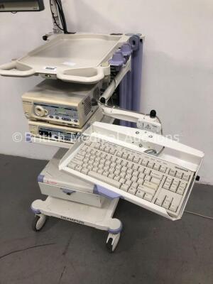 Olympus Stack Trolley with Olympus OEV191 Monitor, Olympus Visera CLV-S40 Light Source and Olympus Visera OTV-S7 Digital Processor (Powers Up) *S/N 78 - 4