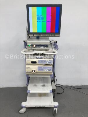 Olympus Stack Trolley with Olympus OEV191H Monitor, Olympus Evis Exera II CV-180 Camera Control Unit, Olympus Evis Exera II CLV-180 Light Source and O