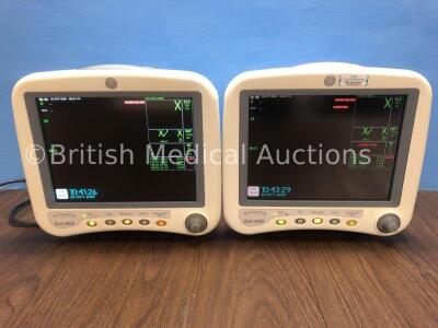 2 x GE Dash 4000 Patient Monitors Including ECG, NBP, CO2, BP1/3, BP2/4, SpO2 and Temp/CO Options (Both Power Up, 1 with Missing Handle and 1 with Dam