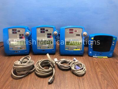 Job Lot of 4 x GE Dinamap Monitors Including 1 xPro 100, 1 x Pro 300, 1 x Pro 300V2 (All Power Up) and 1 x V100 (No Power) with 2 x BP Hose and 2 x Sp