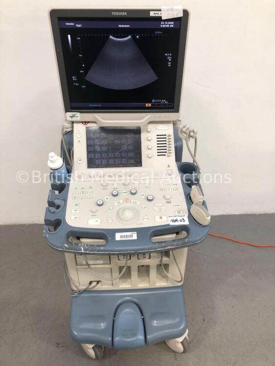 Toshiba Aplio XG SSA-790A Flat Screen Ultrasound Scanner *S/N 99F0924363* **Mfd 02/2009** with 2 x Transducers / Probes (PLT-704SBT *Mfd 03/2012* and